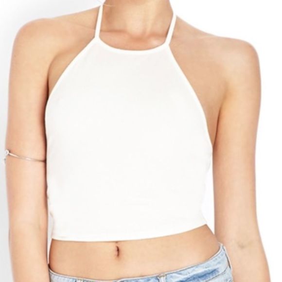 NWT Forever 21 Knit Halter Crop Top Ivory S - Picture 1 of 14